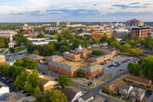 beautiful aerial shot of small rural town promoting the finidng of an outpatient treatment program in Mount Sterling, KY.